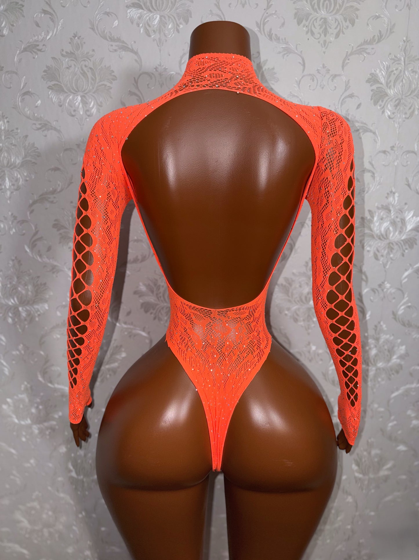 Latoya Rhinestone Fishnet Bodysuit One Size Fits XS-XL