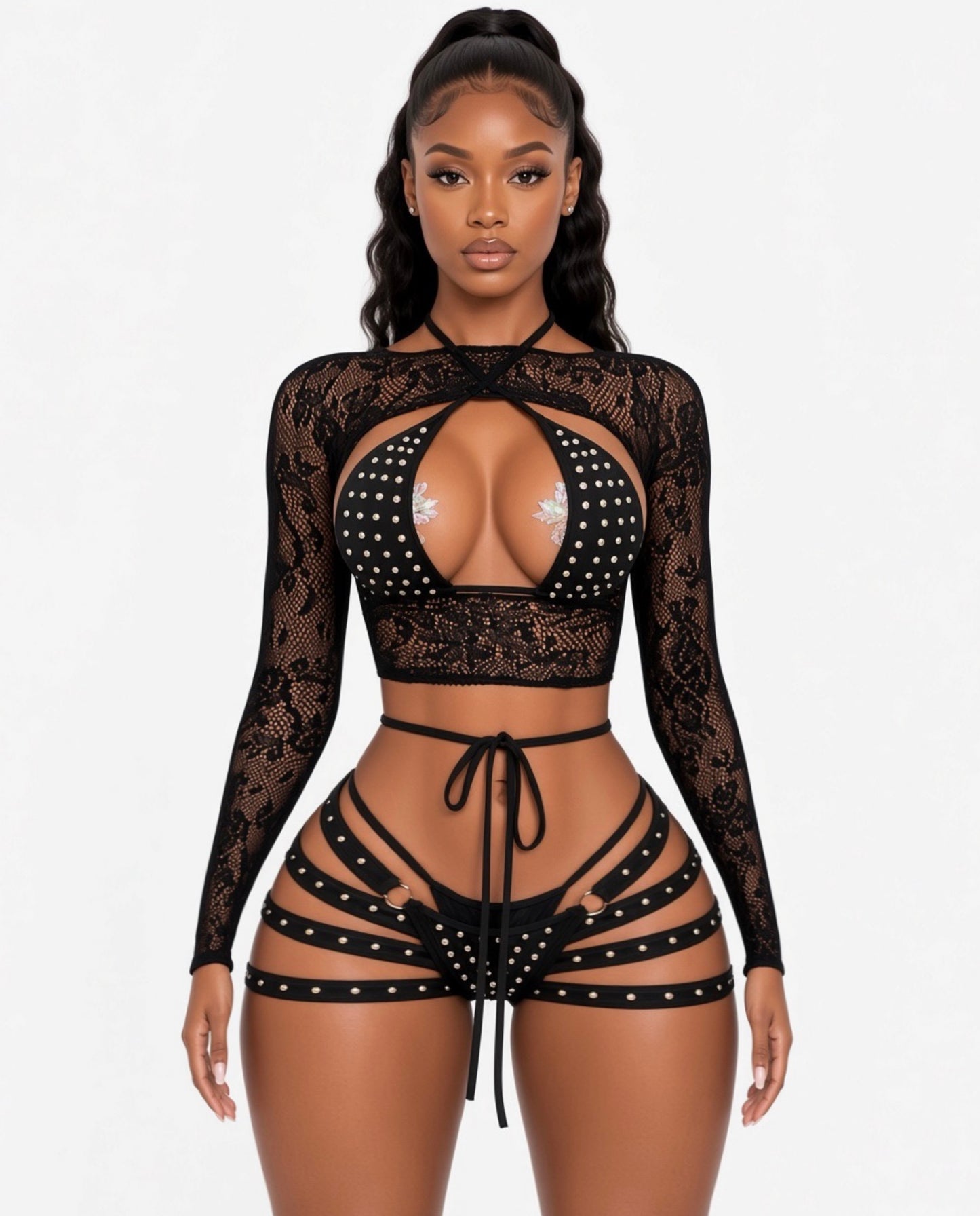 Georgia Peach Kawaii Fishnet 4 Piece Shorts Set Fits XS-M