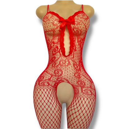 Babydoll — Fishnet Bodystocking with Bow Fits XS-M