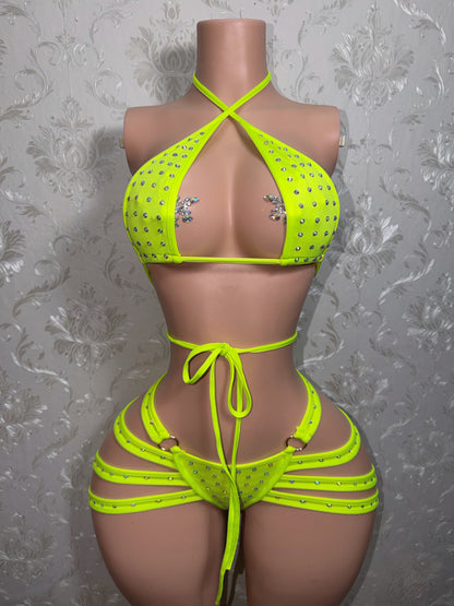 Electric Georgia Peach Fishnet 3 Piece Shorts Set Fits S-L
