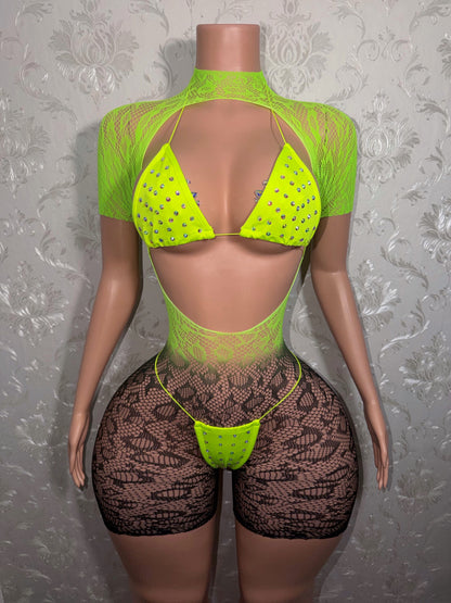 Holy Smokes Two Tone Ombre Cheetah Romper + Bikini 3 Piece Set Fits S-L