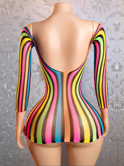 Jamaica Rainbow Fishnet Dress Fits All Sizes