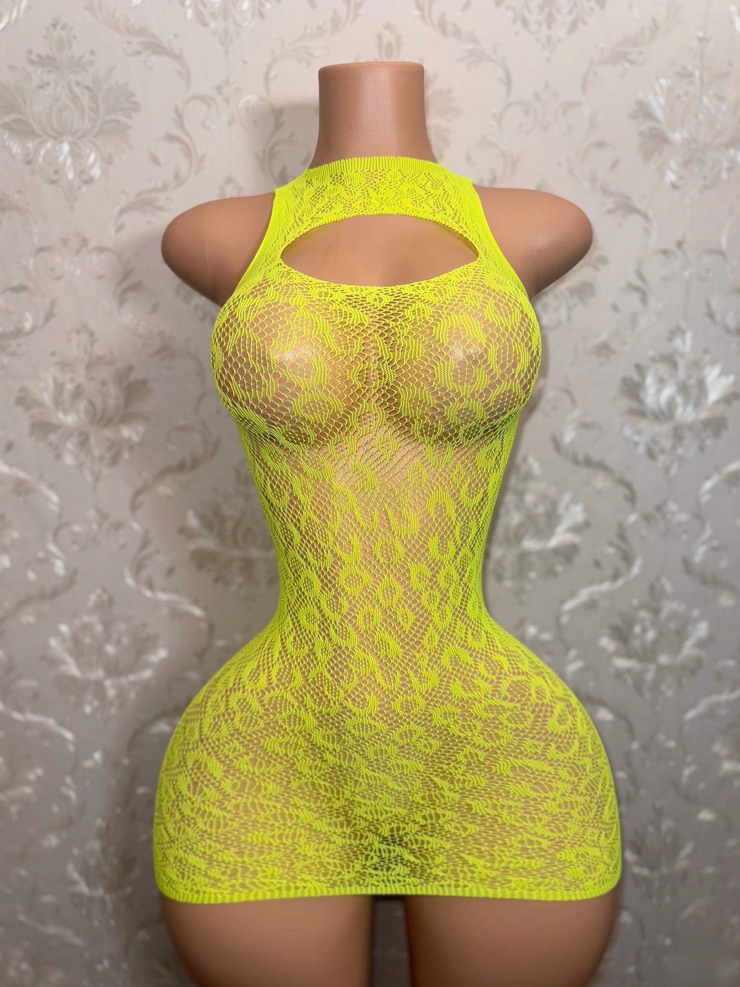 Royalty Plain Cheetah Fishnet Dress Fits XS-L