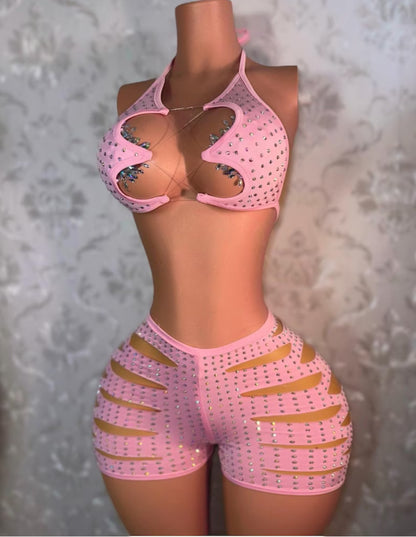 Valentina Diamond Slits Shorts Set