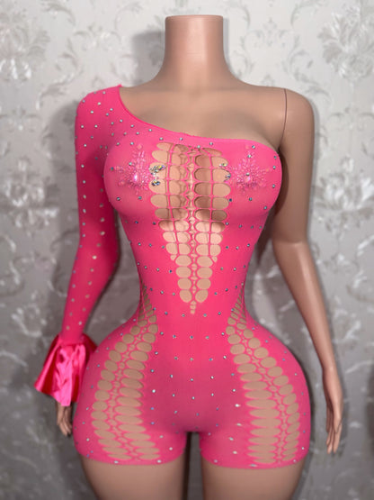 Malibu Rhinestone Mesh Romper Fits XS-XL