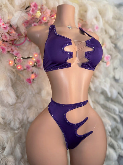 Mamacita — Royal Purple High Waisted Asymmetrical Thong 2 Piece