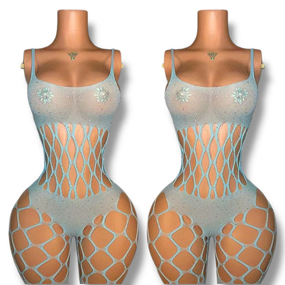 Wynter Bedazzled Fishnet Jumpsuit Fits XS-L