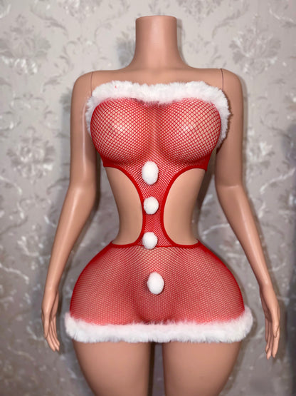 Slay Bellz — Holiday Fur Lined Fishnet Dress Fits XS-L