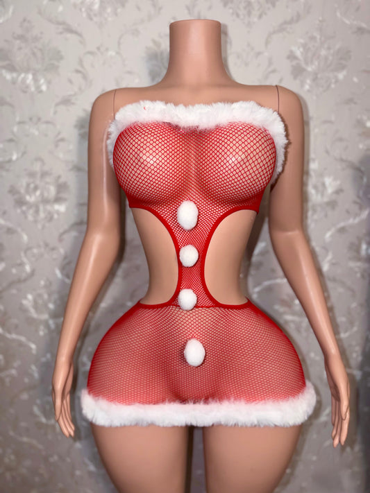 Slay Bellz — Holiday Fur Lined Fishnet Dress Fits XS-L