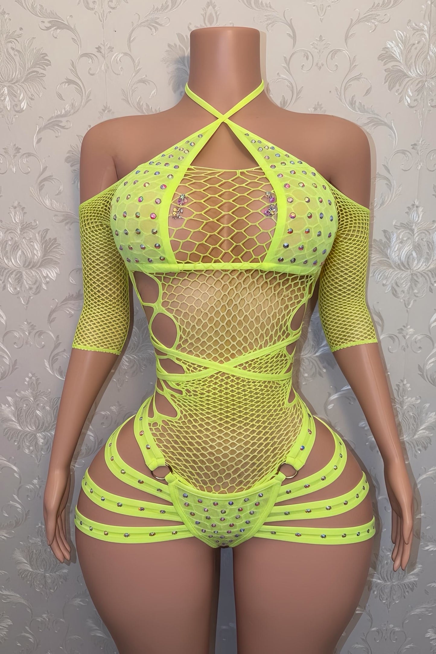 Georgia Peach + Teyana Fishnet Dress 3 Piece Set Fits S-L