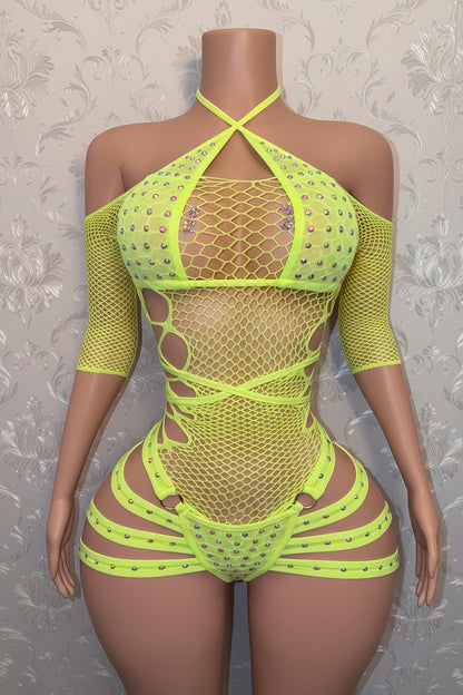 Georgia Peach + Teyana Fishnet Dress 3 Piece Set Fits S-L