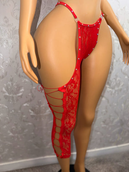 Highly Favored Asymmetrical Cut Out Fishnet Chaps Set Fits S-L