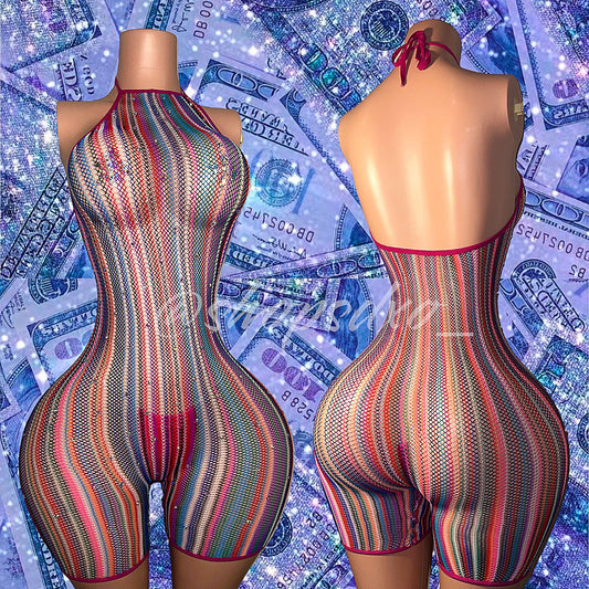 Onika Multicolor Fishnet Romper Fits XS-M