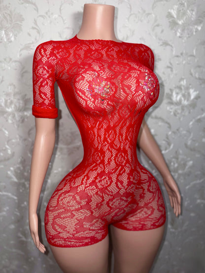 Suriyah Fishnet Romper Fits XS-L