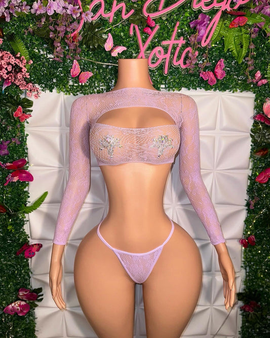 Kawaii Fishnet Floral Lace 2 Piece Fits XS-L