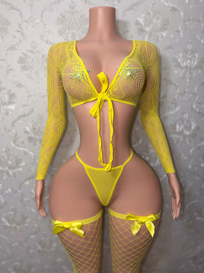 Venus 3 Piece Fishnet Set with Stockings Fits XS-L