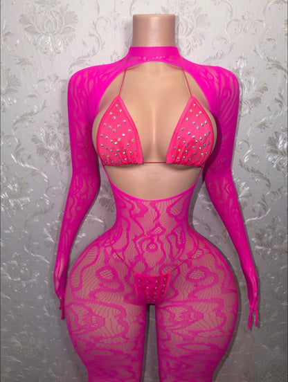 Queen of the Amazon Fishnet Jumpsuit and Martina Bikini Set XS-L