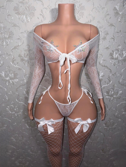 Piña Colada Venus 3 Piece Fishnet Set with Stockings Fits XS-L