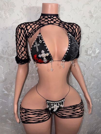 Heat Wave Custom Bikini & Fishnet 4 Piece Set [Made To Order]