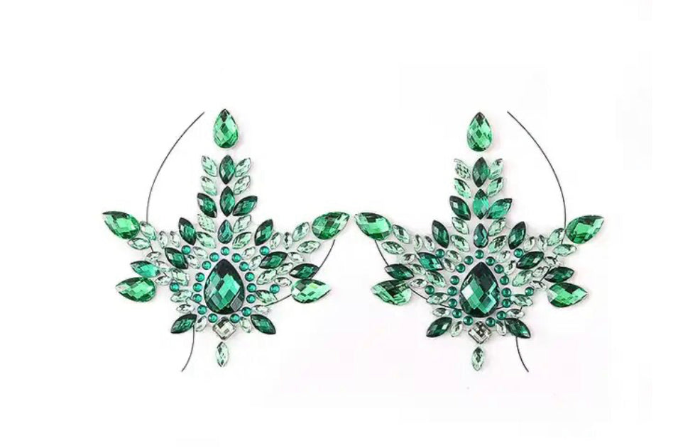 Crystal Pasties - Leaf Silver & Green
