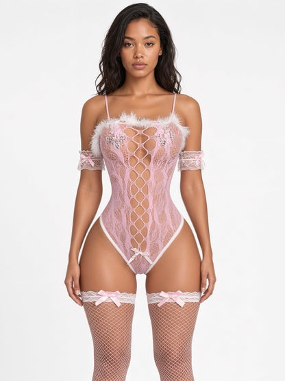Hunnie Bunz Clasp Bodysuit Set Includes Stockings & Free Bunny Headband Fits XS-M