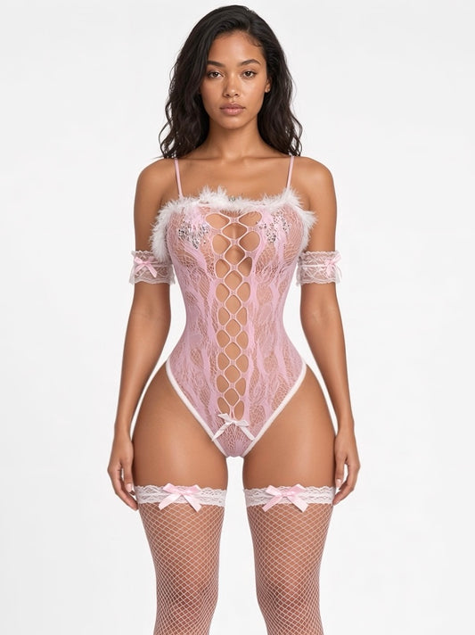 Hunnie Bunz Clasp Bodysuit Set Includes Stockings & Free Bunny Headband Fits XS-M