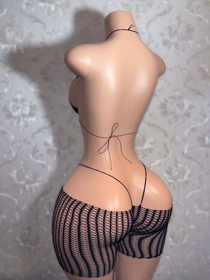 Chyna Extra Rhinestone Bikini 3 Piece Set & Fishnets