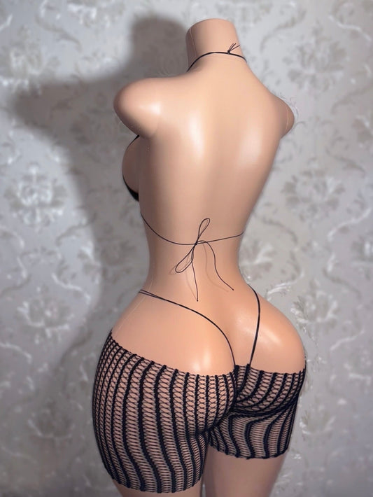 Chyna Extra Rhinestone Bikini 3 Piece Set & Fishnets