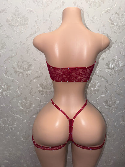 Jacqueline Wine Cheetah Cutout Fishnet Shorts Set Fits S-Li