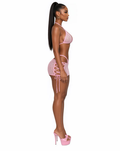 Kawaii Barker Fishnet Lace Skirt Set Optional Bows Fits XS-M