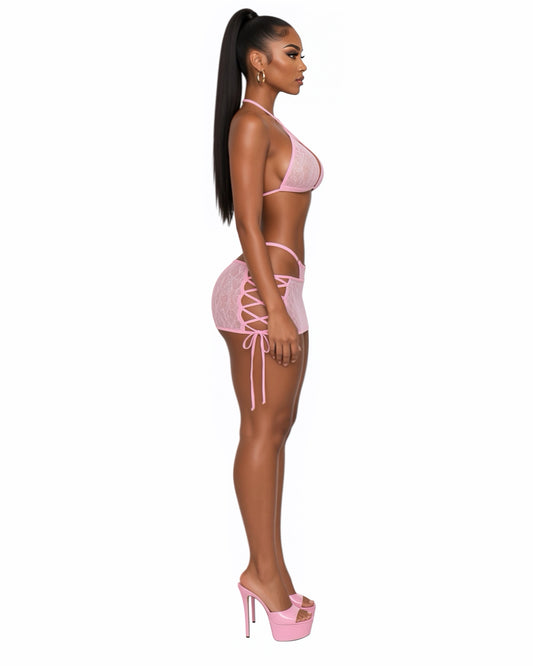 Kawaii Barker Fishnet Lace Skirt Set Optional Bows Fits XS-M