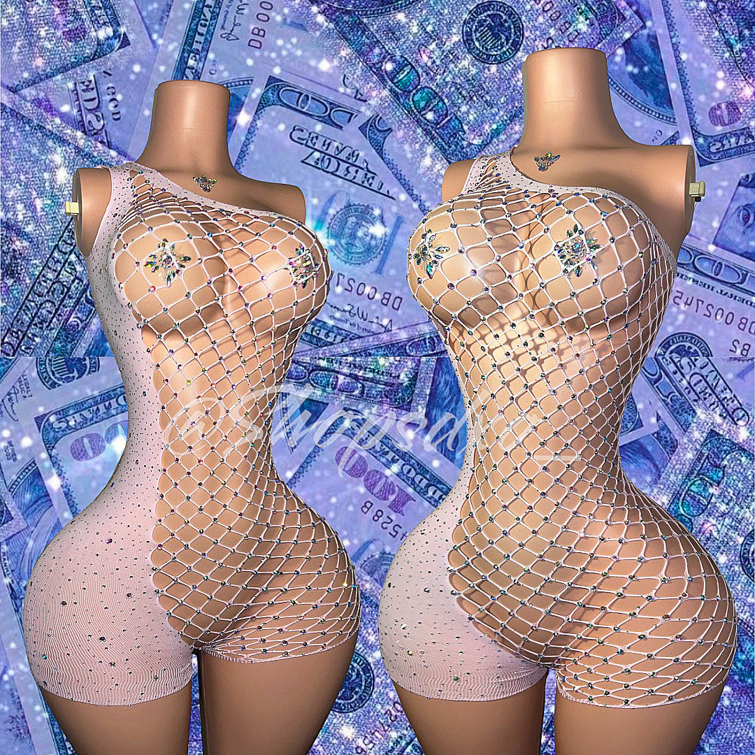Holiday — Birthday Suit Romper Asymmetrical Fishnet Fits XS-L
