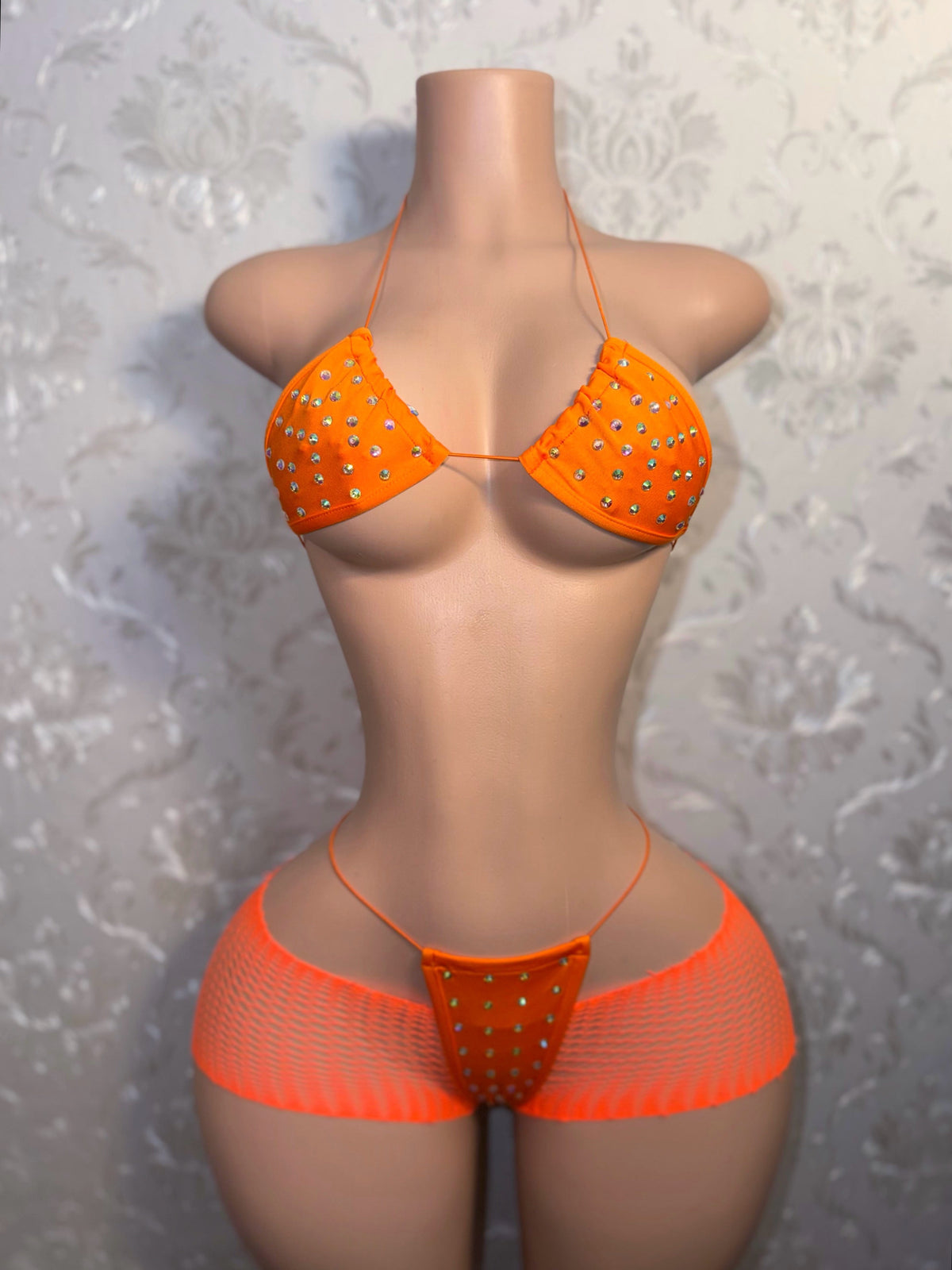 Martina 3 Piece Bikini and Cutoff Fishnet Shorts Set Fits S-XL