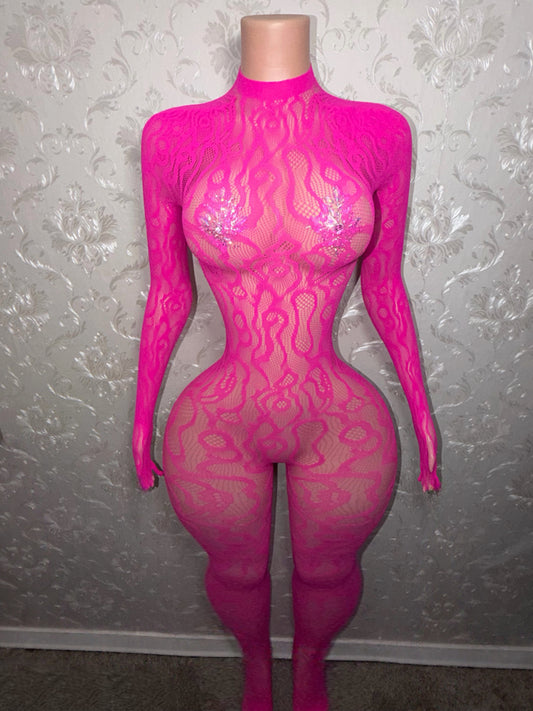 Queen of the Amazon Fishnet Jumpsuit Fits XS-L