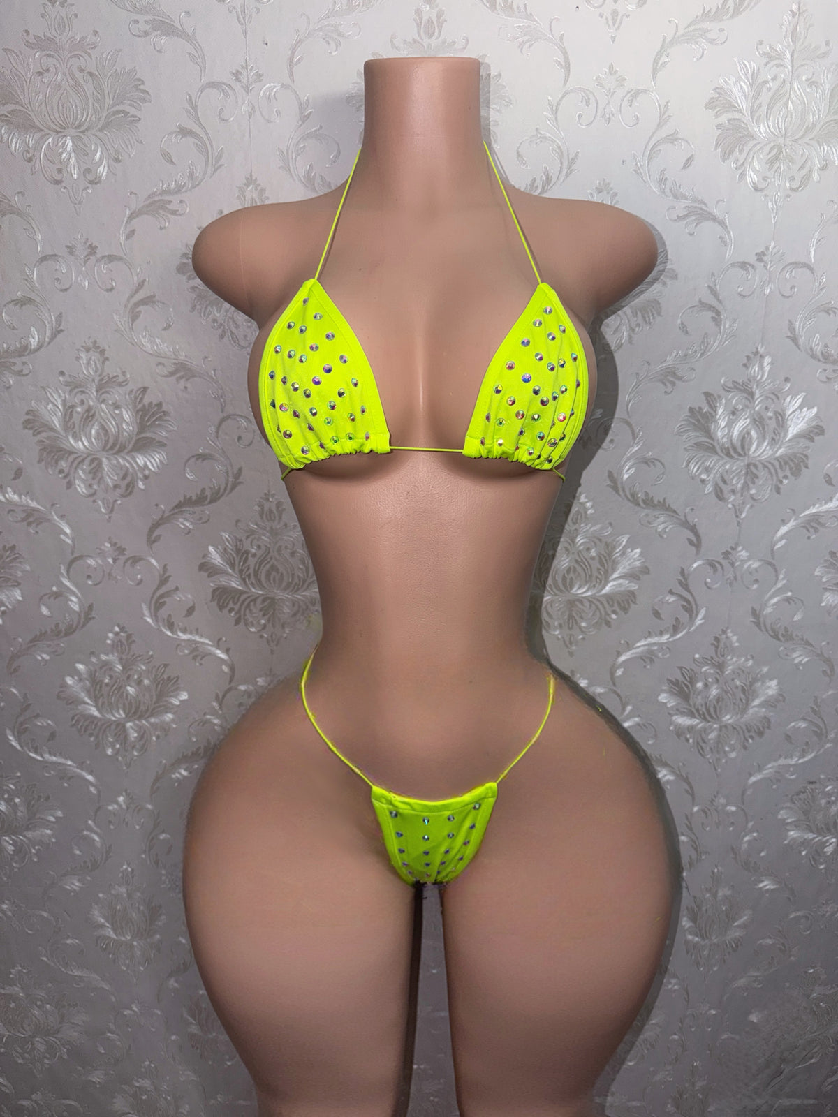 Rhinestone Solid Color Triangle Bikini One Size “Martina” Fits XS-XL