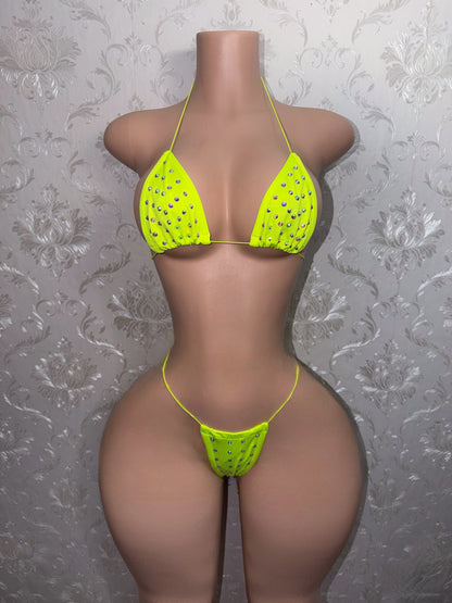 Rhinestone Solid Color Triangle Bikini One Size “Martina” Fits XS-XL