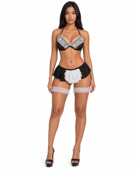 French Maid Mini Skirt 5 Pc Costume Fits XS-L