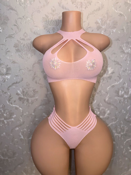 Misty 2 Piece Mesh Bra and Thong Set Fits XS-L