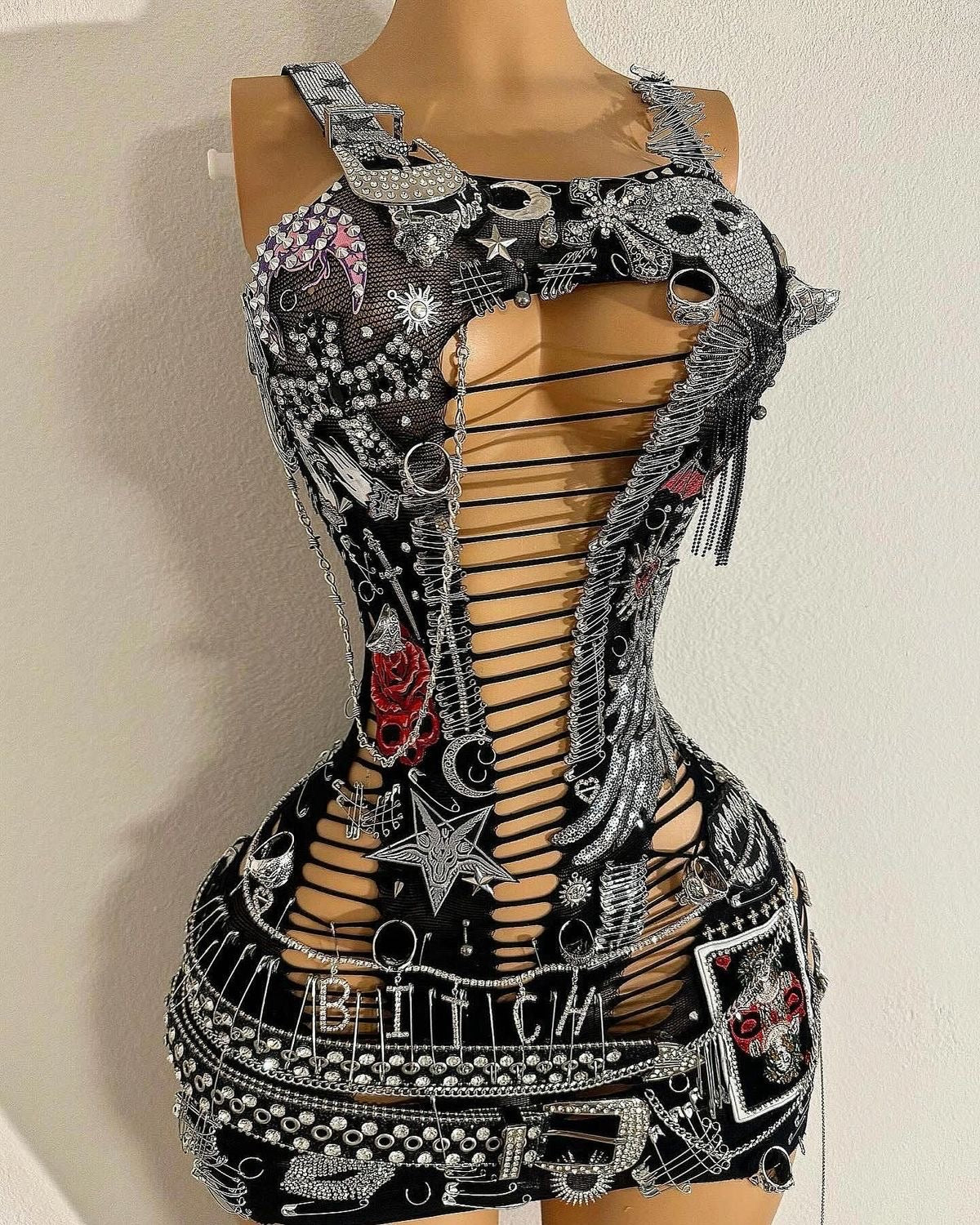 Heavy Metal Temptress Fishnet Dress Custom Rockstar Dress, Replica or Inspired [3 Week Pre-Order Only]