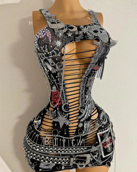 Heavy Metal Temptress Fishnet Dress Custom Rockstar Dress, Replica or Inspired [3 Week Pre-Order Only]