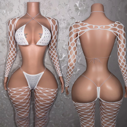 Icelyn 2.0 4 Piece Fishnet Set With Shrug XS-XL