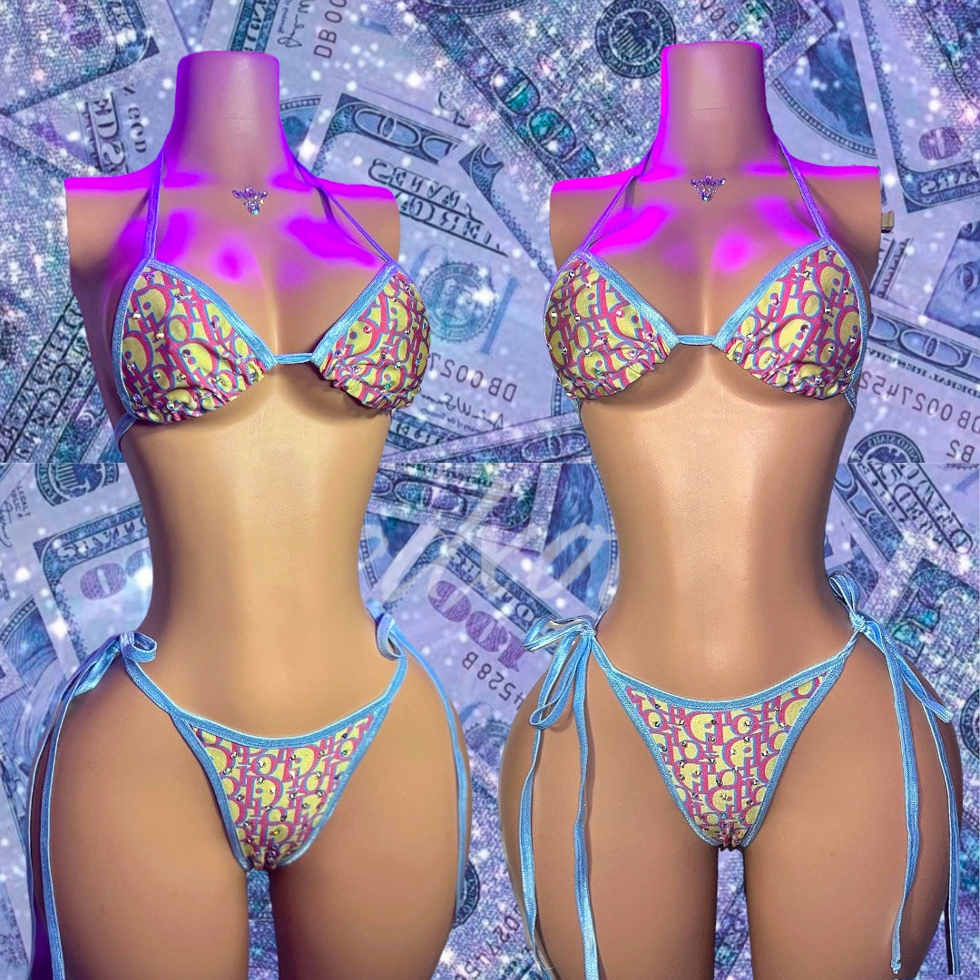 Princess Diana — Two-Tone Graphic Triangle Bikini String Bikini with Rhinestones by SD Xotic