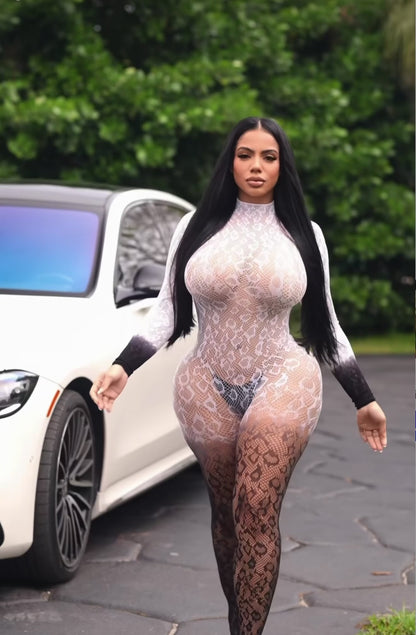 Holy Smokes Smokey Ash Ombre Cheetah Fishnet M-XXL