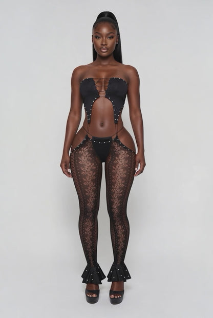 I Got Motion Ultra Low Rise Fishnet Jumpsuit 2 Piece Set Fits S-L