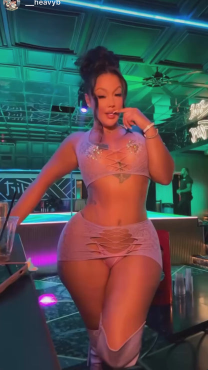 Syn 2 Piece Fishnet Skirt Set Fits XS-L