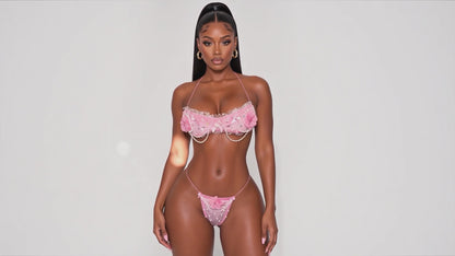Paris Velour Ruffle Lace Chiffon Rosettes Bandeau Bikini Set