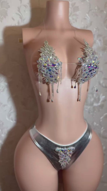 High Priestess — Birthday Crystal Diamond Bikini Set with Full Coverage Thong