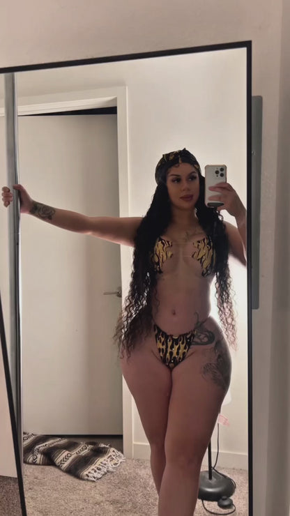 Fired Up Gold Flames Faux Suede Bikini